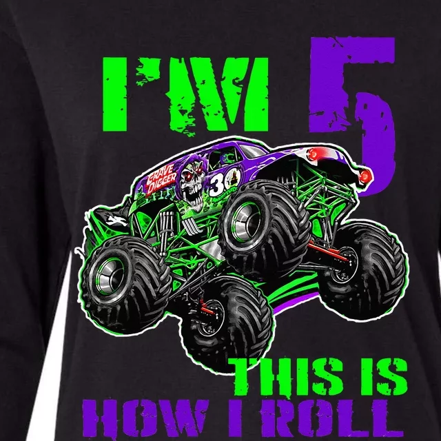 Monster Trucks Are My Jam 5th Birthday Boy 5 Years Old Bday Womens Cotton Relaxed Long Sleeve T-Shirt