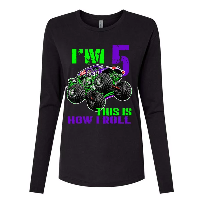 Monster Trucks Are My Jam 5th Birthday Boy 5 Years Old Bday Womens Cotton Relaxed Long Sleeve T-Shirt