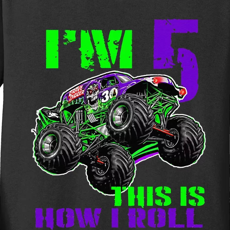 Monster Trucks Are My Jam 5th Birthday Boy 5 Years Old Bday Kids Long Sleeve Shirt