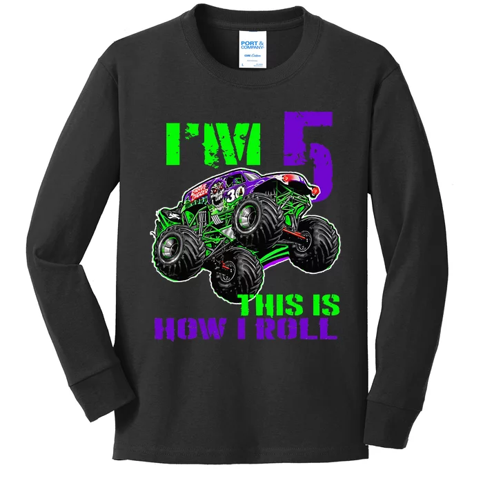 Monster Trucks Are My Jam 5th Birthday Boy 5 Years Old Bday Kids Long Sleeve Shirt