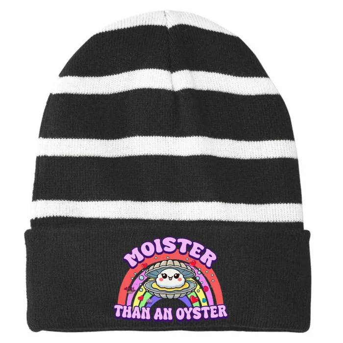 Moister Than An Oyster Funny Shellfish Seafood Gift Striped Beanie with Solid Band