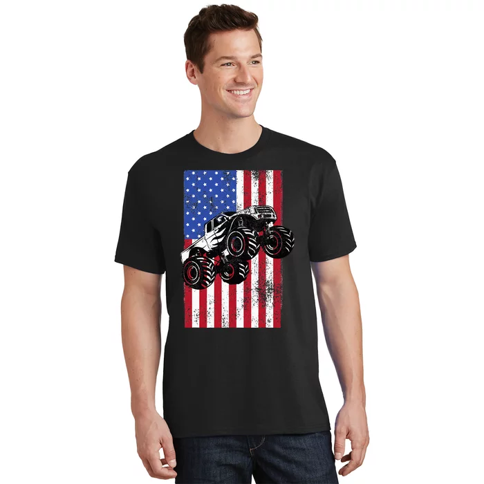 Monster Truck American Flag Racing Usa Patriotic America T-Shirt