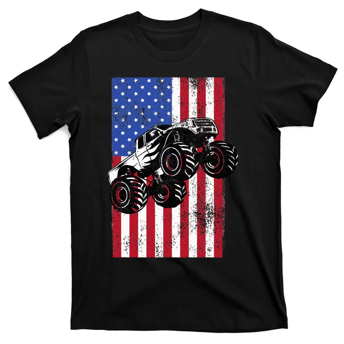 Monster Truck American Flag Racing Usa Patriotic America T-Shirt