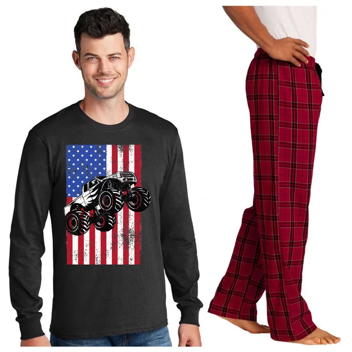 Monster Truck American Flag Racing Usa Patriotic America Long Sleeve Pajama Set