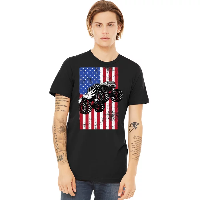 Monster Truck American Flag Racing Usa Patriotic America Premium T-Shirt