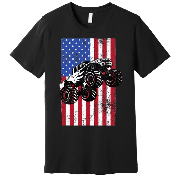 Monster Truck American Flag Racing Usa Patriotic America Premium T-Shirt