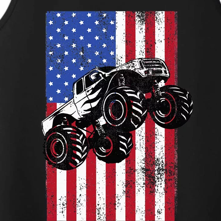 Monster Truck American Flag Racing Usa Patriotic America Performance Tank