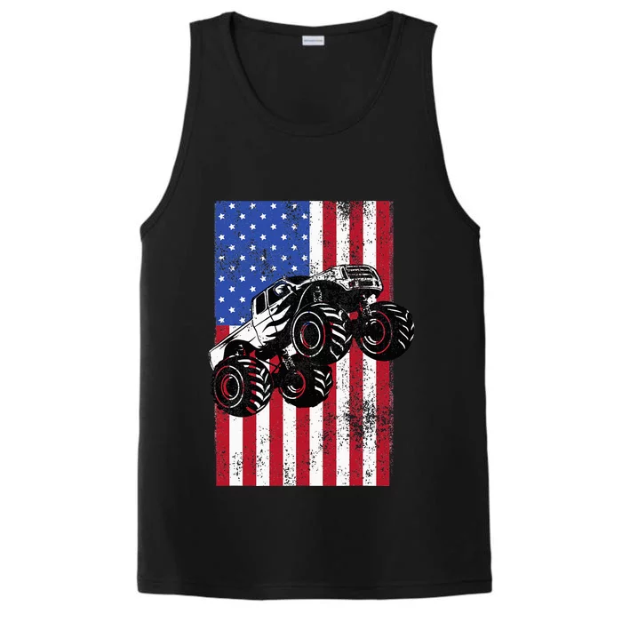 Monster Truck American Flag Racing Usa Patriotic America Performance Tank