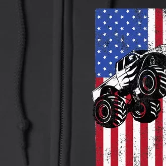 Monster Truck American Flag Racing Usa Patriotic America Full Zip Hoodie