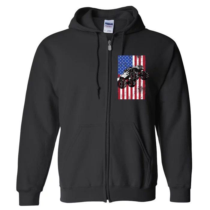 Monster Truck American Flag Racing Usa Patriotic America Full Zip Hoodie