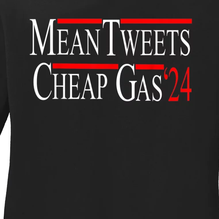 Mean Tweets And Cheap Gas 2024 Shirts Patriotic Pro Trump Ladies Long Sleeve Shirt