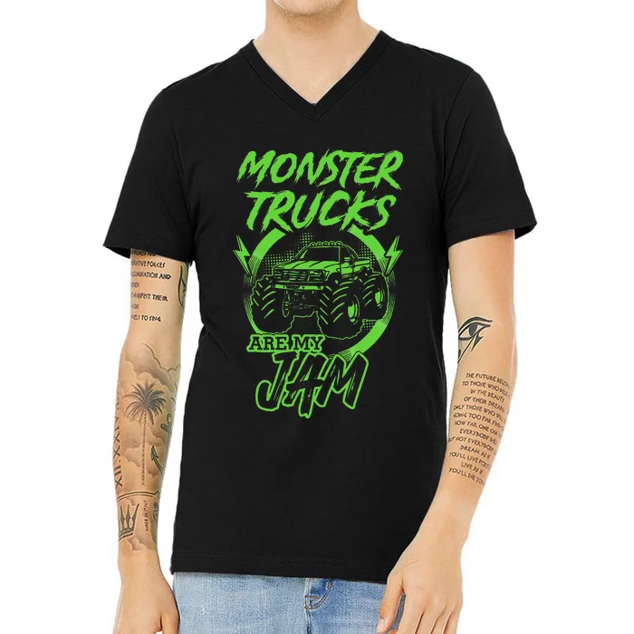 Monster Trucks Are My Jam Rally V-Neck T-Shirt