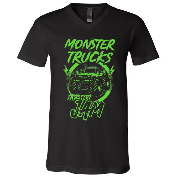 Monster Trucks Are My Jam Rally V-Neck T-Shirt