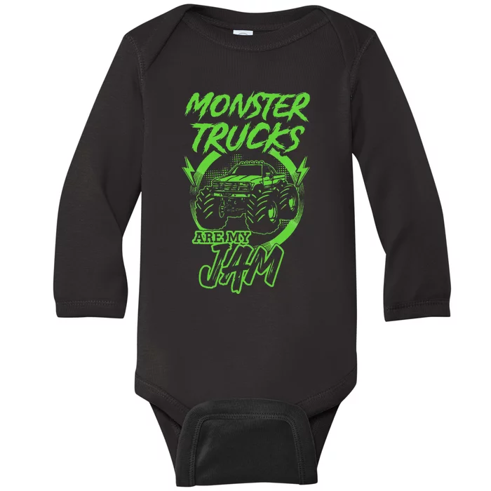 Monster Trucks Are My Jam Rally Baby Long Sleeve Bodysuit