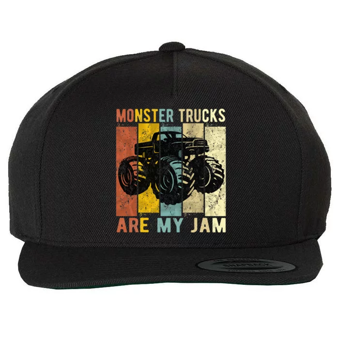 Monster Trucks Are My Jam Vintage Retro Monster Truck Wool Snapback Cap