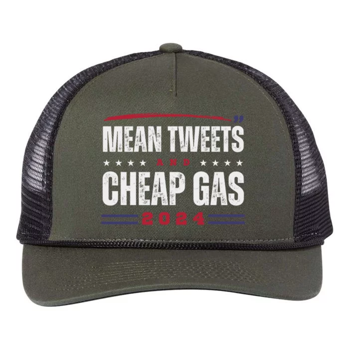 Mean Tweets And Cheap Gas 2024 Funny Trump Supporters Gift Retro Rope Trucker Hat Cap