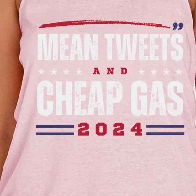 Mean Tweets And Cheap Gas 2024 Funny Trump Supporters Gift Women's Knotted Racerback Tank