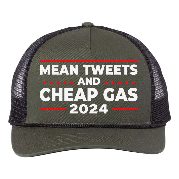 Mean Tweets And Cheap Gas Funny Donald Trump 2024 Election Retro Rope Trucker Hat Cap