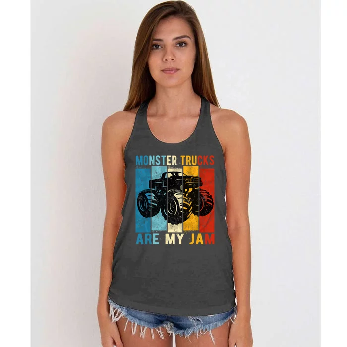 Monster Trucks Are My Jam Vintage Retro Monster Truck Women's Knotted Racerback Tank