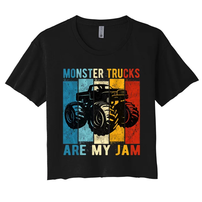 Monster Trucks Are My Jam Vintage Retro Monster Truck Women's Crop Top Tee