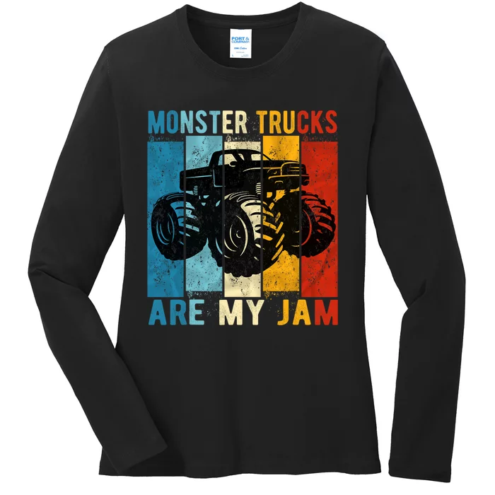 Monster Trucks Are My Jam Vintage Retro Monster Truck Ladies Long Sleeve Shirt