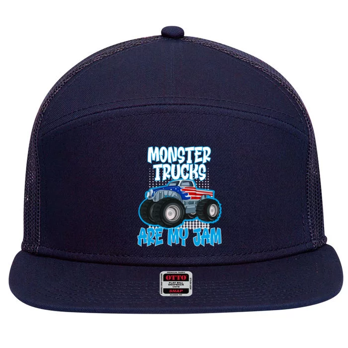 Monster Trucks Are My Jam Funny Monster Trucks Meaningful Gift 7 Panel Mesh Trucker Snapback Hat