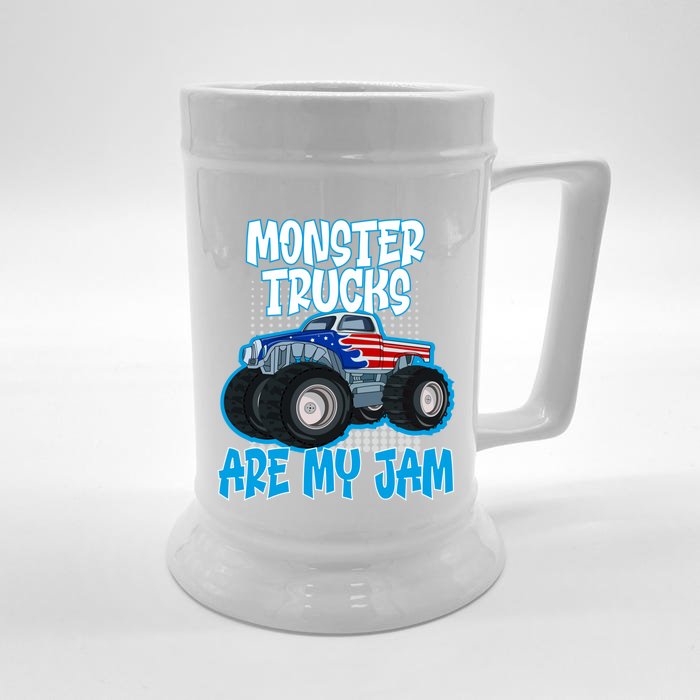 Monster Trucks Are My Jam Funny Monster Trucks Meaningful Gift Front & Back Beer Stein