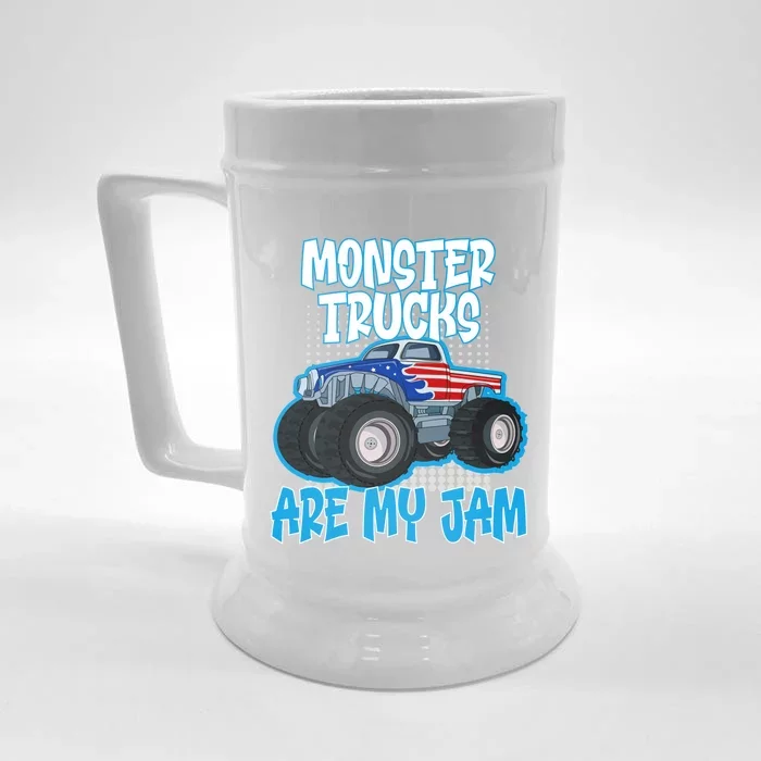 Monster Trucks Are My Jam Funny Monster Trucks Meaningful Gift Front & Back Beer Stein