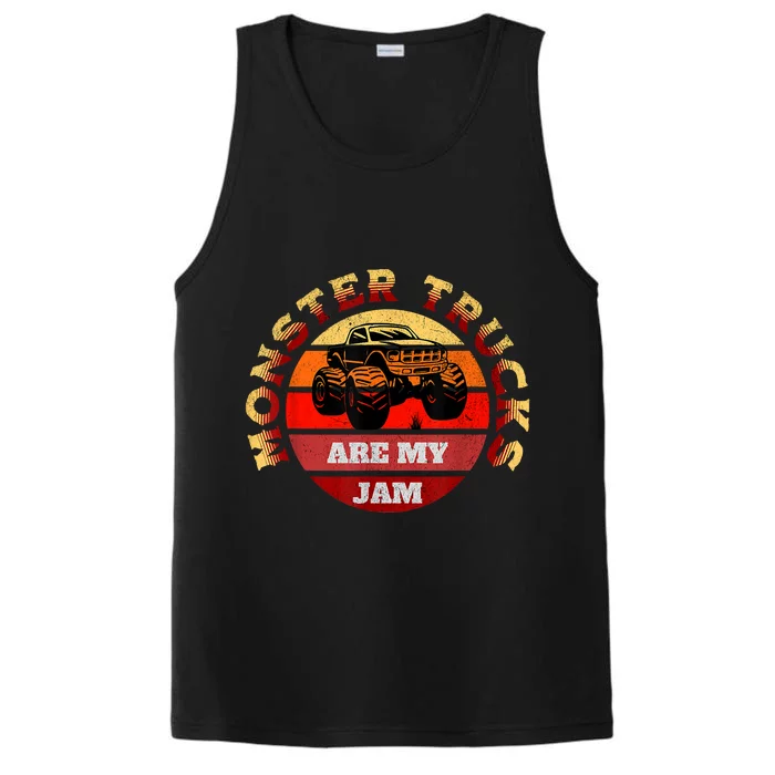 Monster Trucks Are My Jam Retro Vintage Sunset Big Car Performance Tank