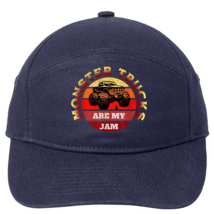 Monster Trucks Are My Jam Retro Vintage Sunset Big Car 7-Panel Snapback Hat