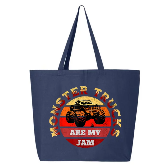 Monster Trucks Are My Jam Retro Vintage Sunset Big Car 25L Jumbo Tote