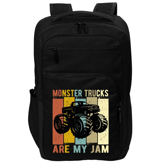 Monster Trucks Are My Jam Vintage Retro Monster Truck Impact Tech Backpack