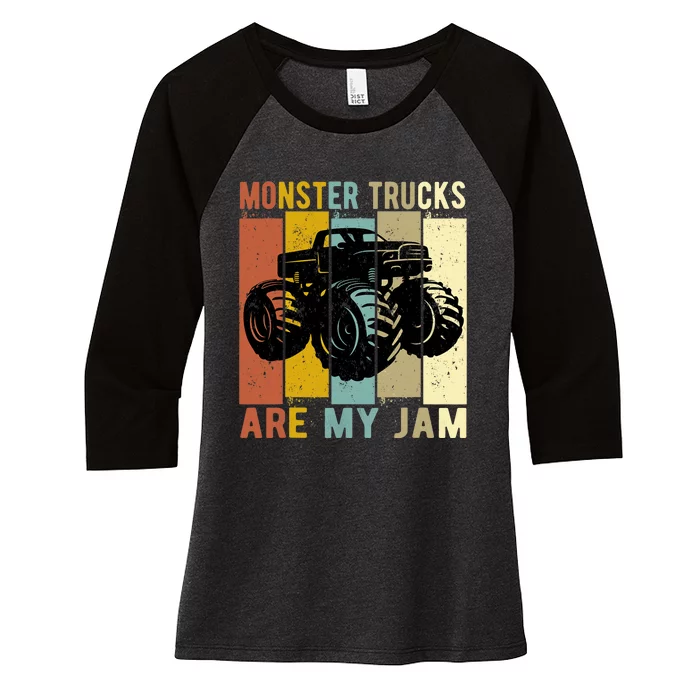 Monster Trucks Are My Jam Vintage Retro Monster Truck Women's Tri-Blend 3/4-Sleeve Raglan Shirt