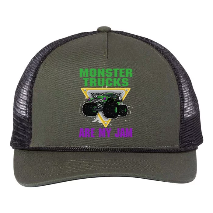 Monster Trucks Are My Jam Cool Gift Retro Rope Trucker Hat Cap