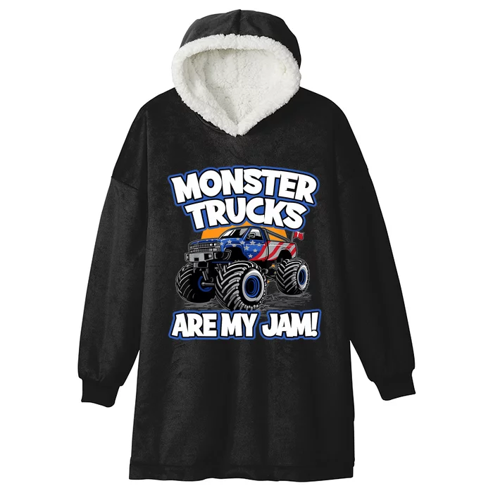 Monster Trucks Are My Jam Boy's Monster Truck Hooded Wearable Blanket