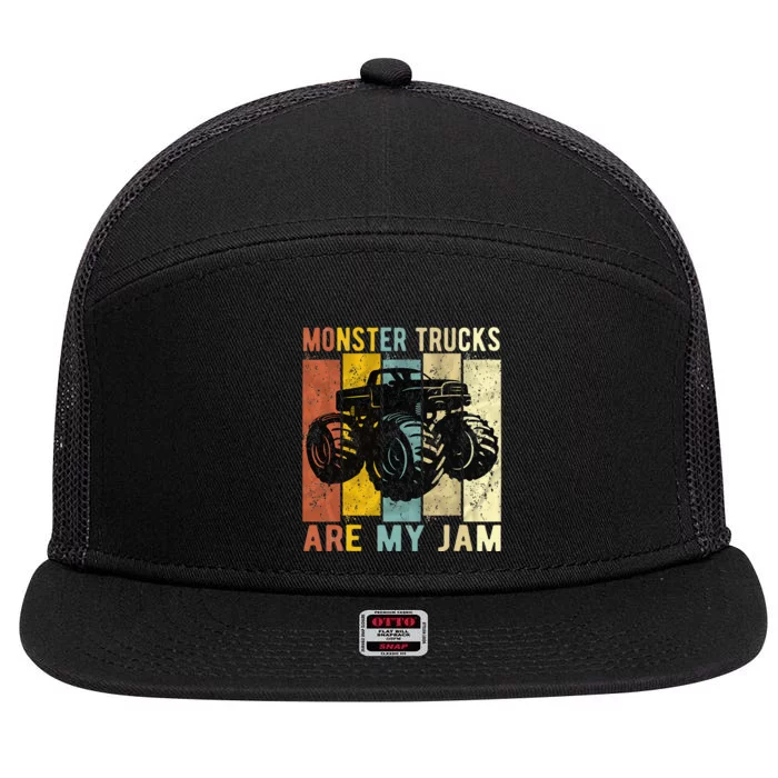 Monster Trucks Are My Jam Vintage Retro Monster Truck 7 Panel Mesh Trucker Snapback Hat