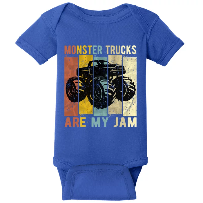 Monster Trucks Are My Jam Vintage Retro Monster Truck Gift Baby Bodysuit