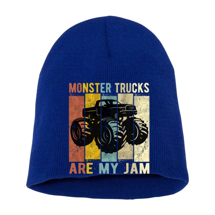 Monster Trucks Are My Jam Vintage Retro Monster Truck Gift Short Acrylic Beanie