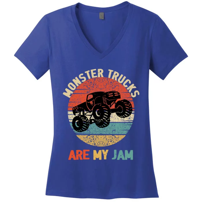 Monster Trucks Are My Jam Vintage Retro Monster Truck Gift Women's V-Neck T-Shirt