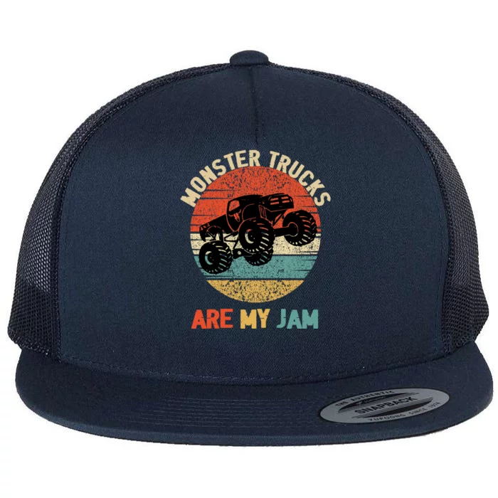 Monster Trucks Are My Jam Vintage Retro Monster Truck Gift Flat Bill Trucker Hat