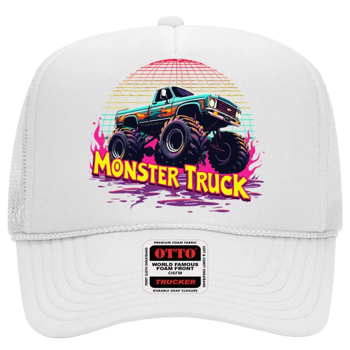 Monster Trucks Are My Jam Vintage Monster Truck High Crown Mesh Trucker Hat