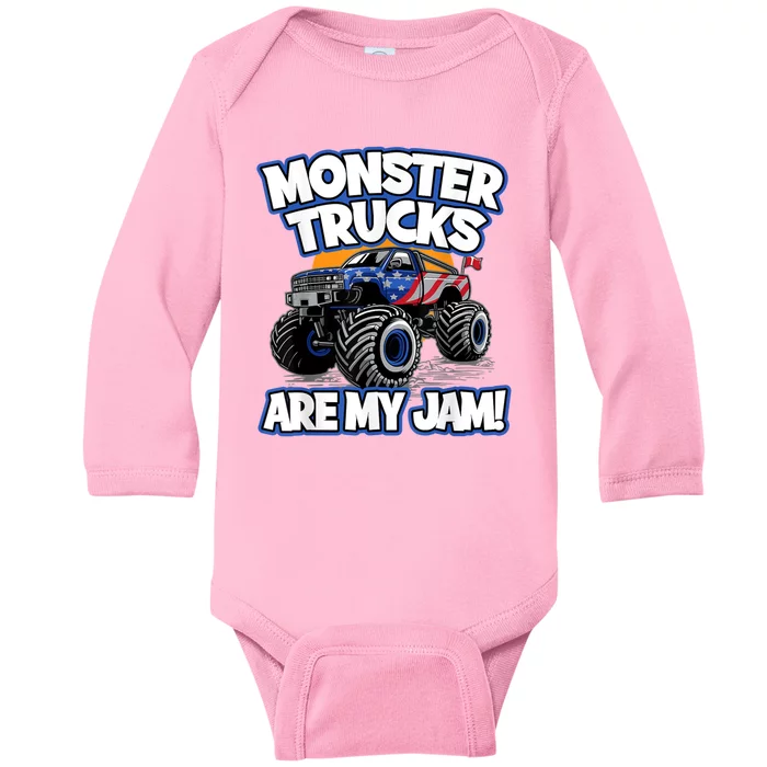 Monster Trucks Are My Jam Baby Long Sleeve Bodysuit