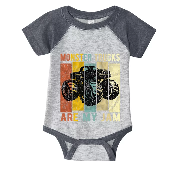 Monster Trucks Are My Jam Vintage Retro Monster Truck Infant Baby Jersey Bodysuit