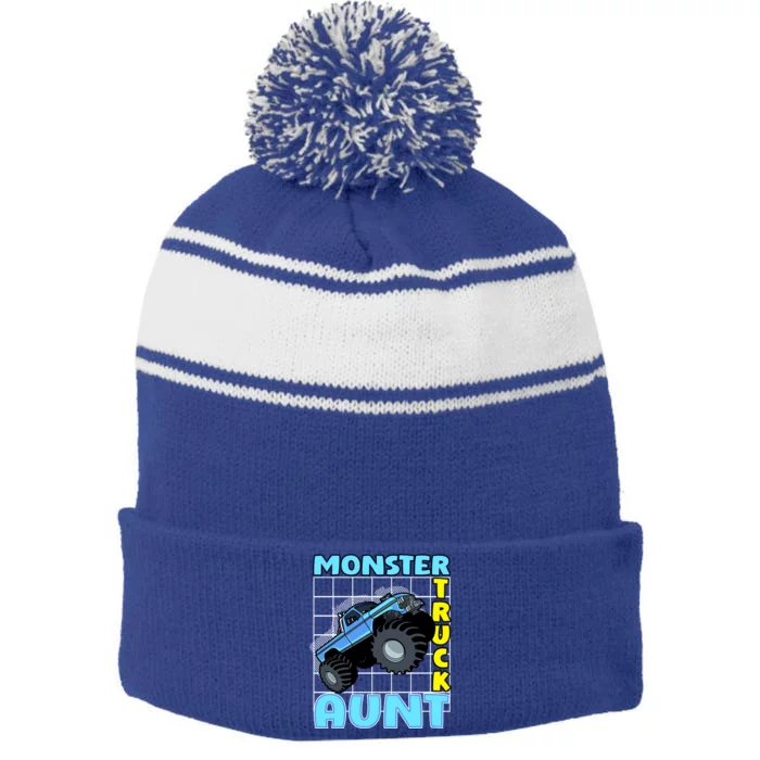 Monster Truck Aunt Monster Truck Family Fans Meaningful Gift Stripe Pom Pom Beanie