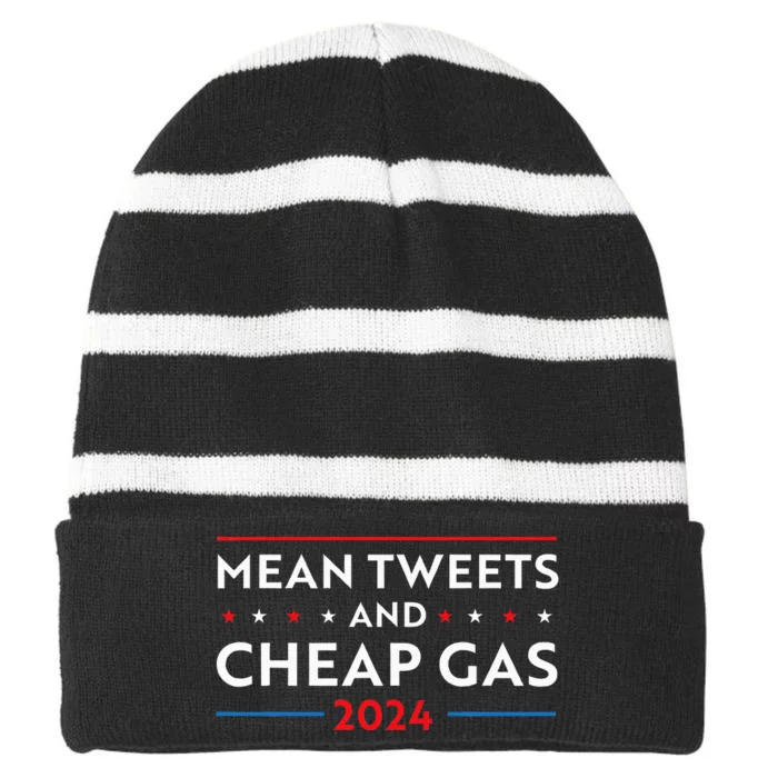 Mean Tweets And Cheap Gas Funny 2024 Pro Trump Women Striped Beanie with Solid Band