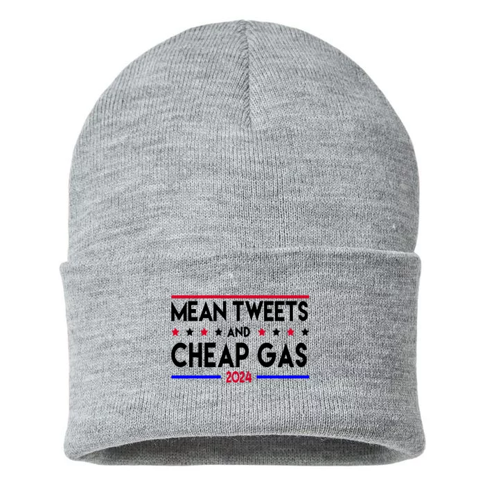 Mean Tweets And Cheap Gas 2024 Donald Trump Sustainable Knit Beanie