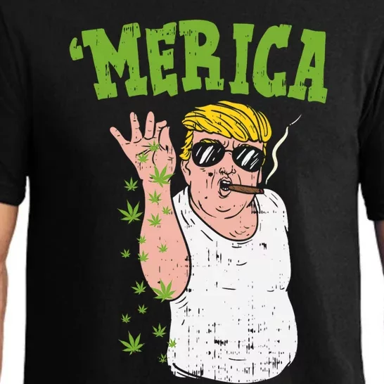 Merica Trump Bae Smoking Weed Cannabis Funny 420 Stoner Gift Pajama Set