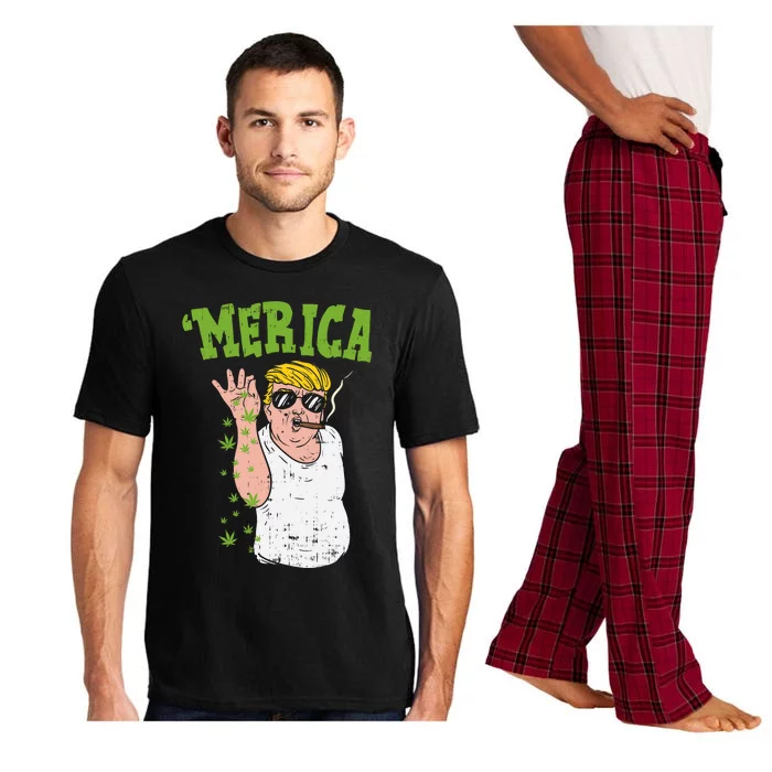 Merica Trump Bae Smoking Weed Cannabis Funny 420 Stoner Gift Pajama Set