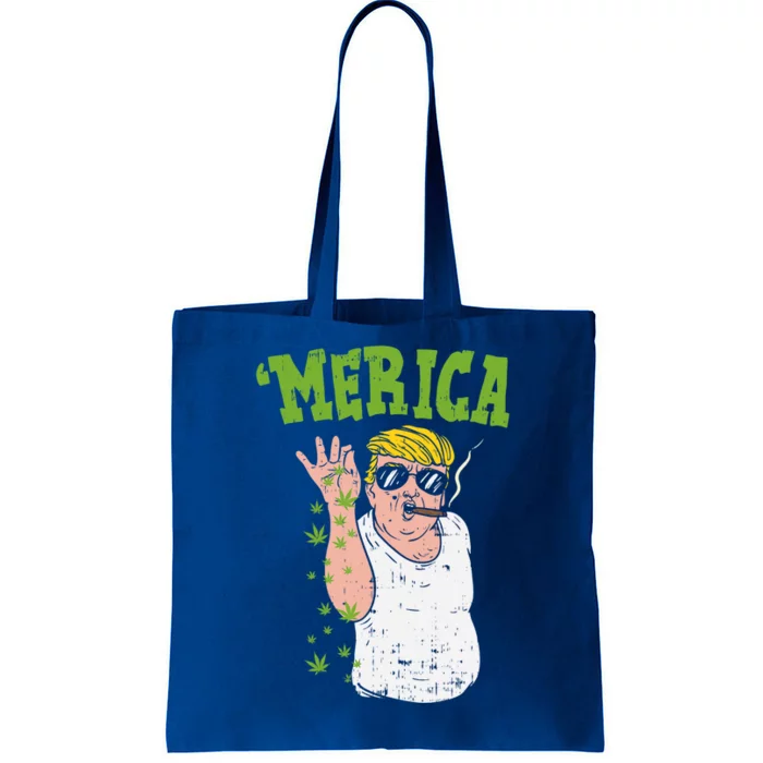 Merica Trump Bae Smoking Weed Cannabis Funny 420 Stoner Gift Tote Bag