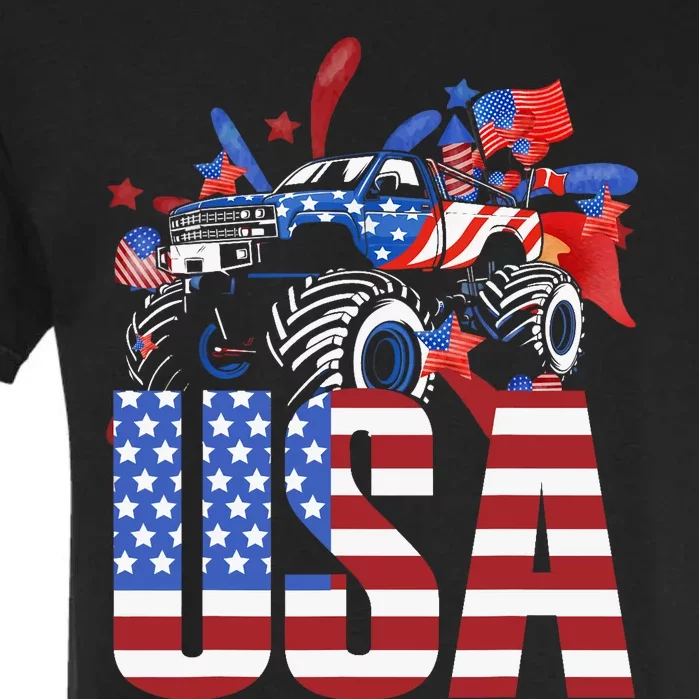 Monster Truck Boy USA American Flag July 4th Garment-Dyed Heavyweight T-Shirt